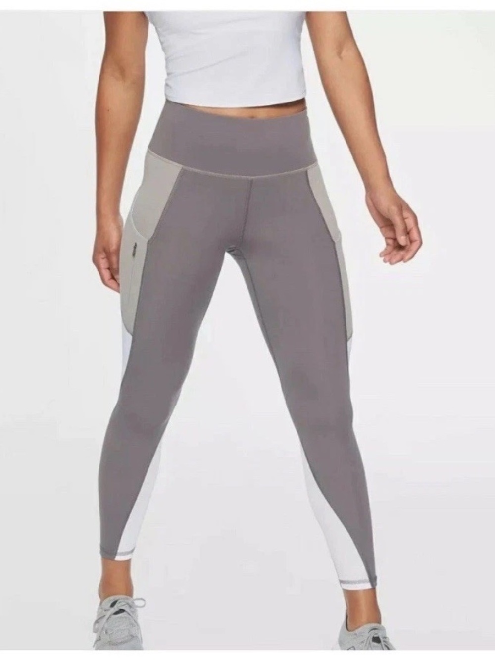 Athleta Sculptek ColorBlock Up For Anything 7/8 Leggings Tights L Silver Bells